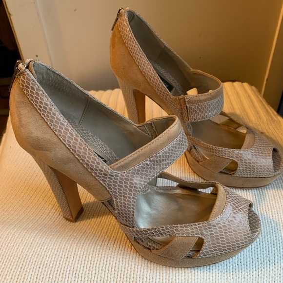 WHBM Nude Suede and snakeskin platform heels - Picture 4 of 8
